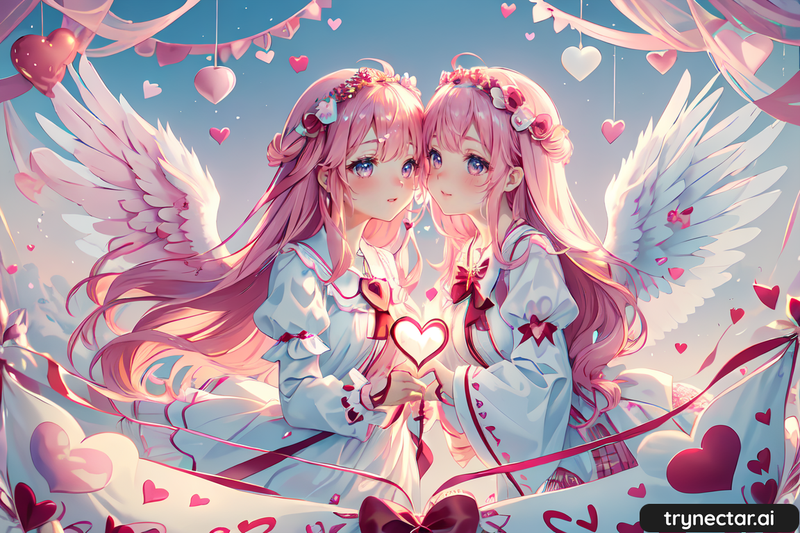 Two angels intertwining to form a heart